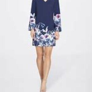 Tahari Arthur S Levine Dress Bell Sleeve Floral Print Size 16
